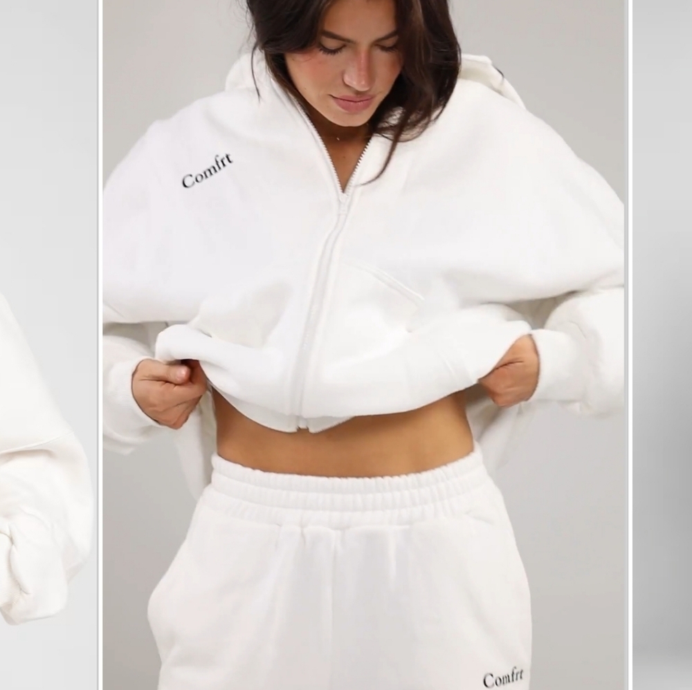 Comfrt | White Oversized Zip-Up Hoodie